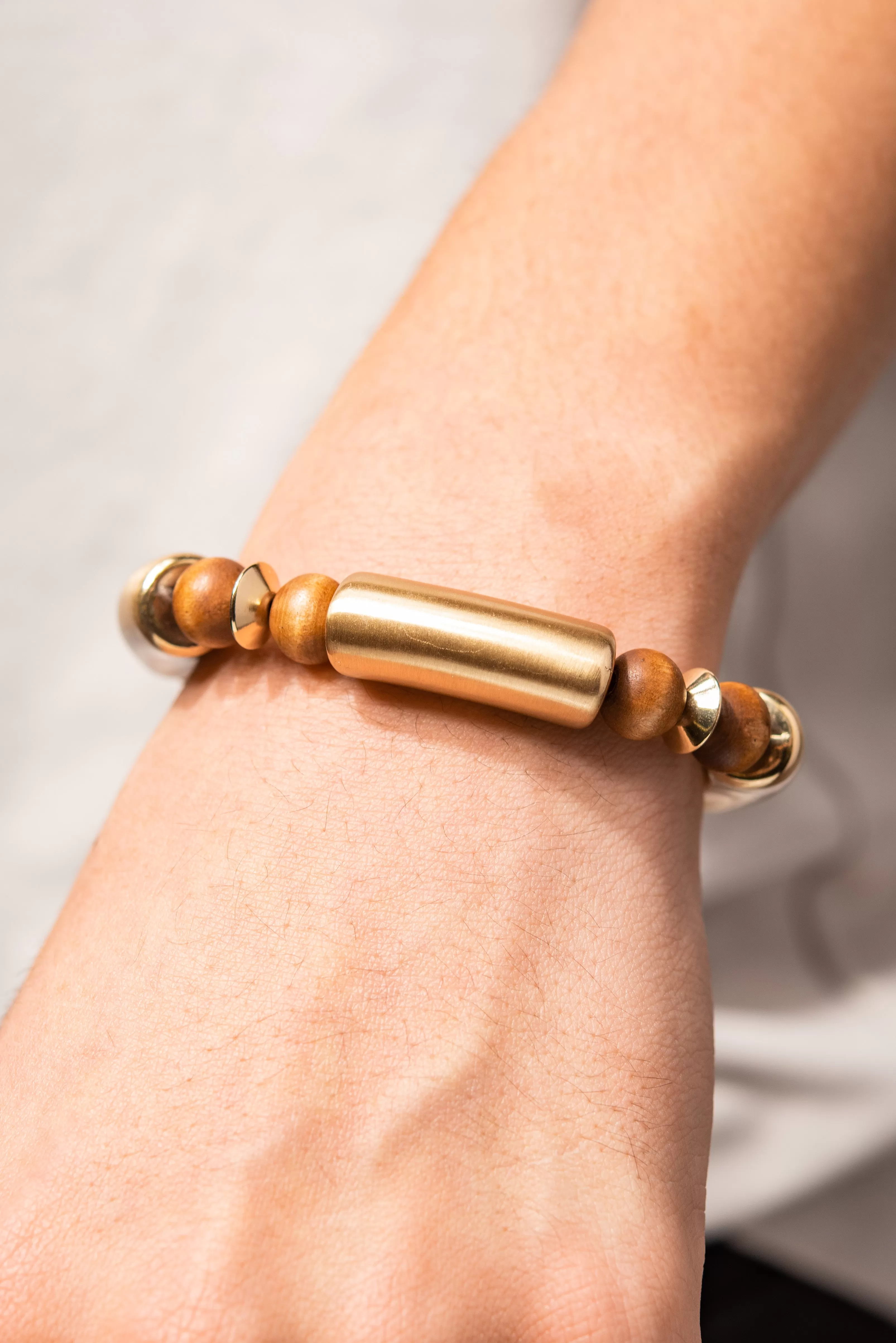 Tribal Bamboo Gold Plated Tube Bead Bracelet - Brown