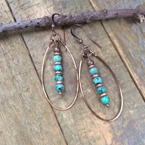 Turquoise Dangle Earrings, African Turquoise Earrings, Turquoise Jewelry Drop Earrings, Copper Hoop Earrings, Copper Jewelry