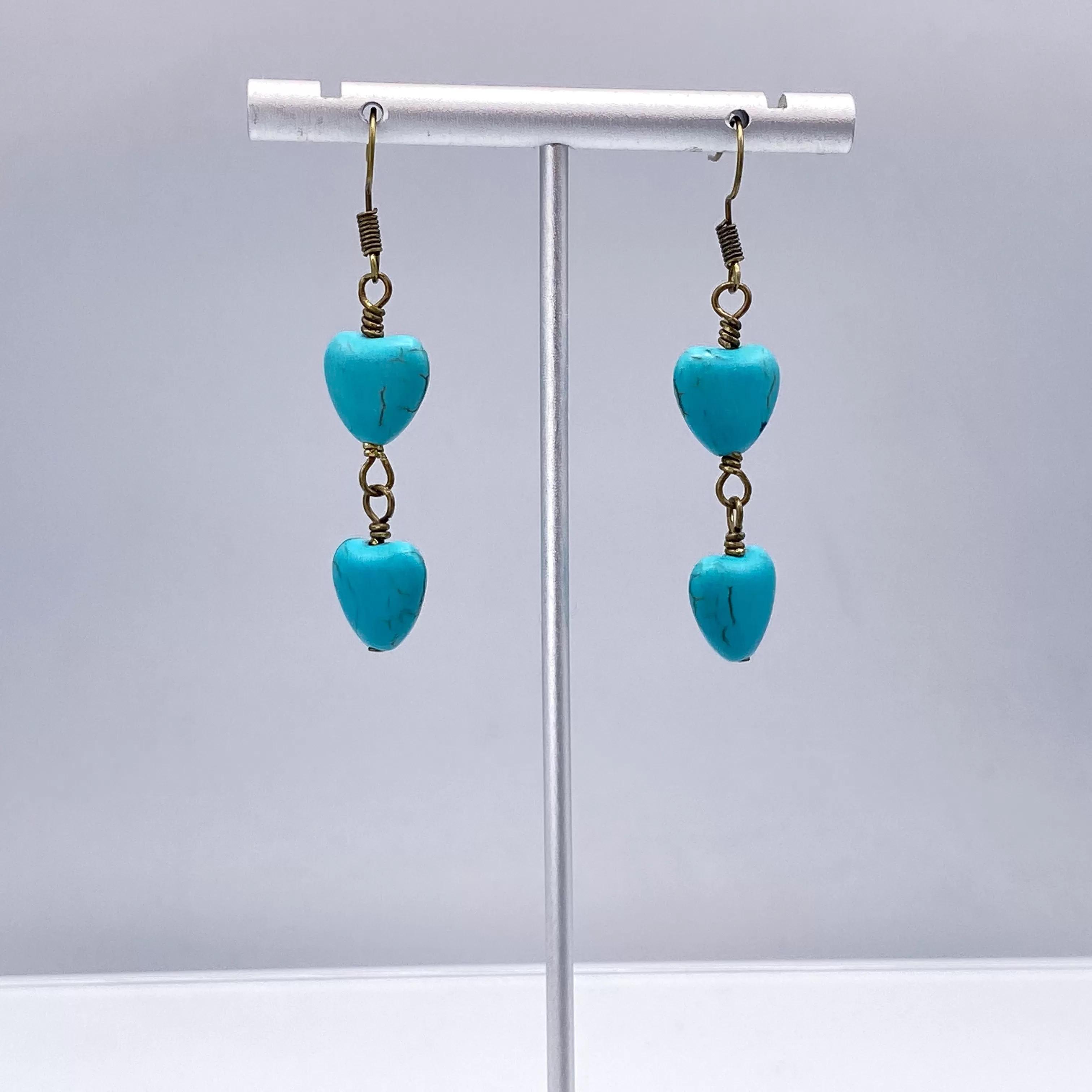 Turquoise Howlite Dangle Heart Earrings