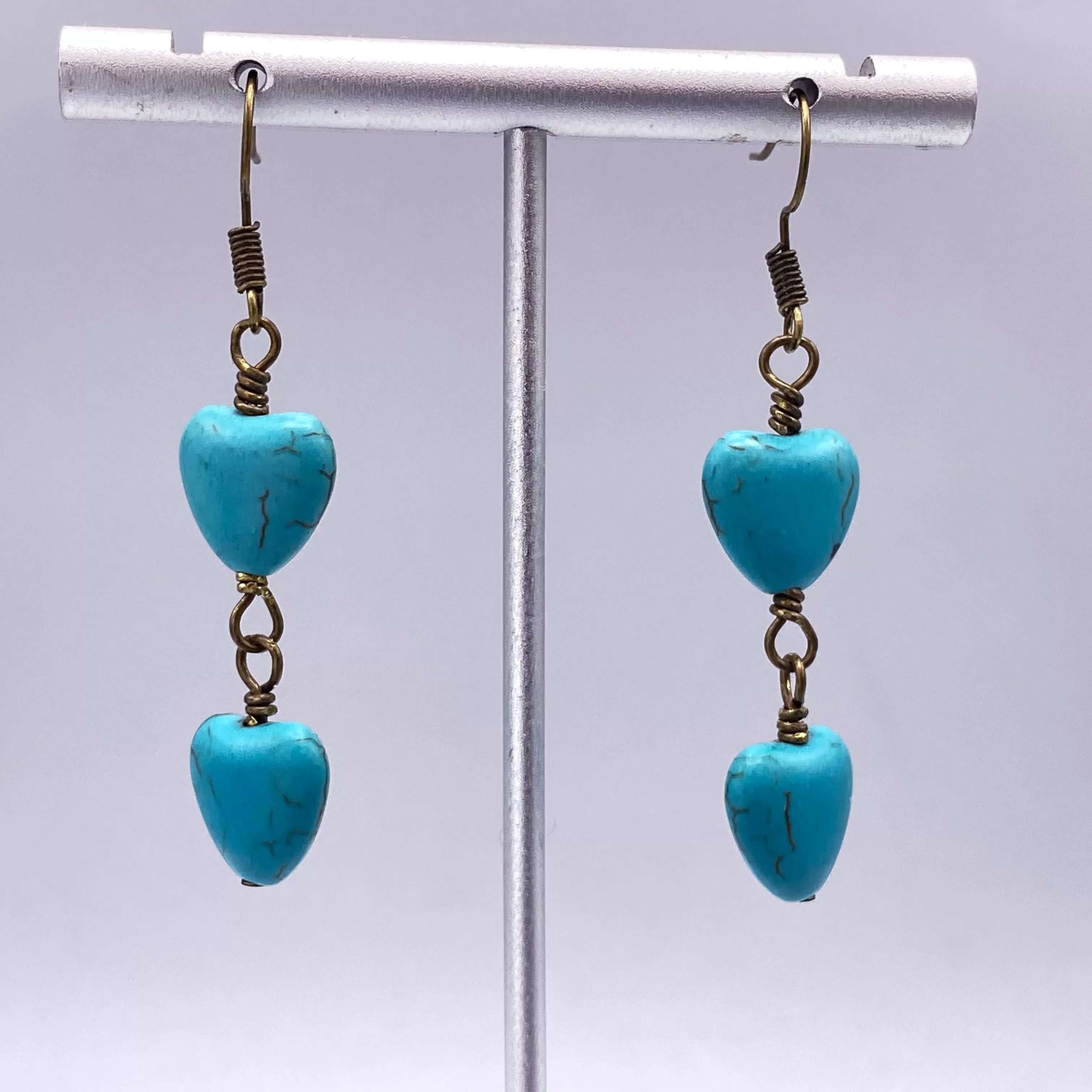 Turquoise Howlite Dangle Heart Earrings