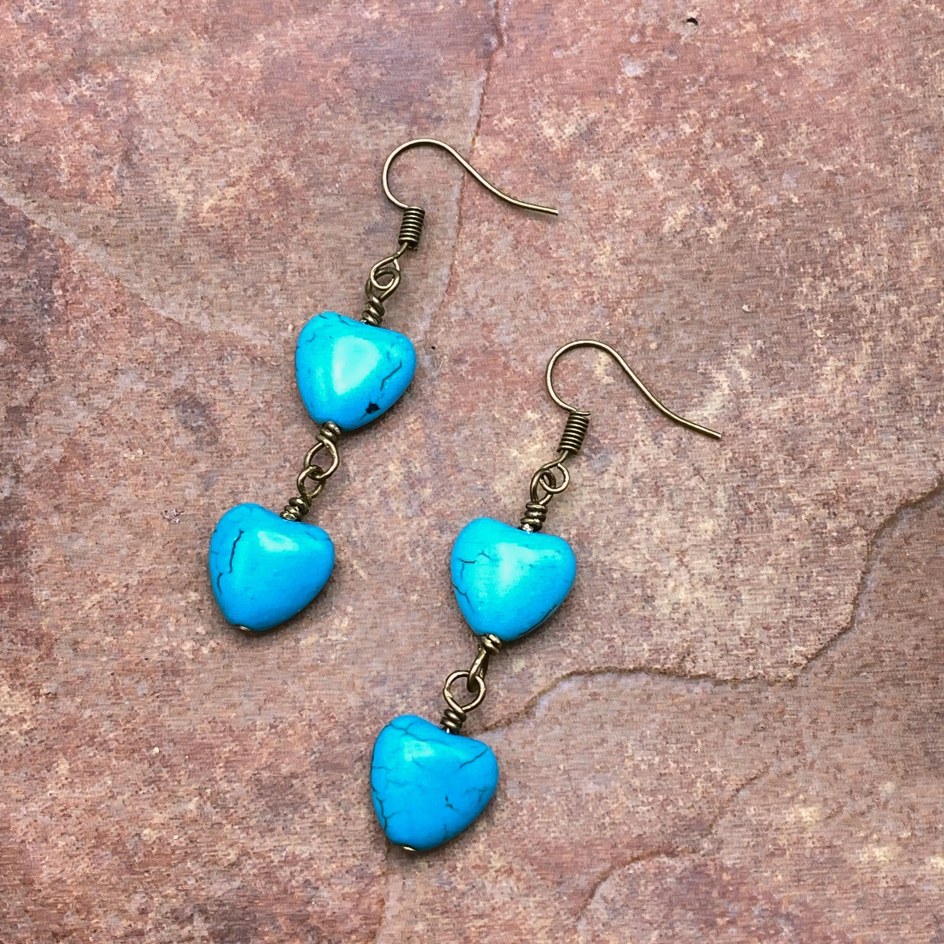 Turquoise Howlite Dangle Heart Earrings