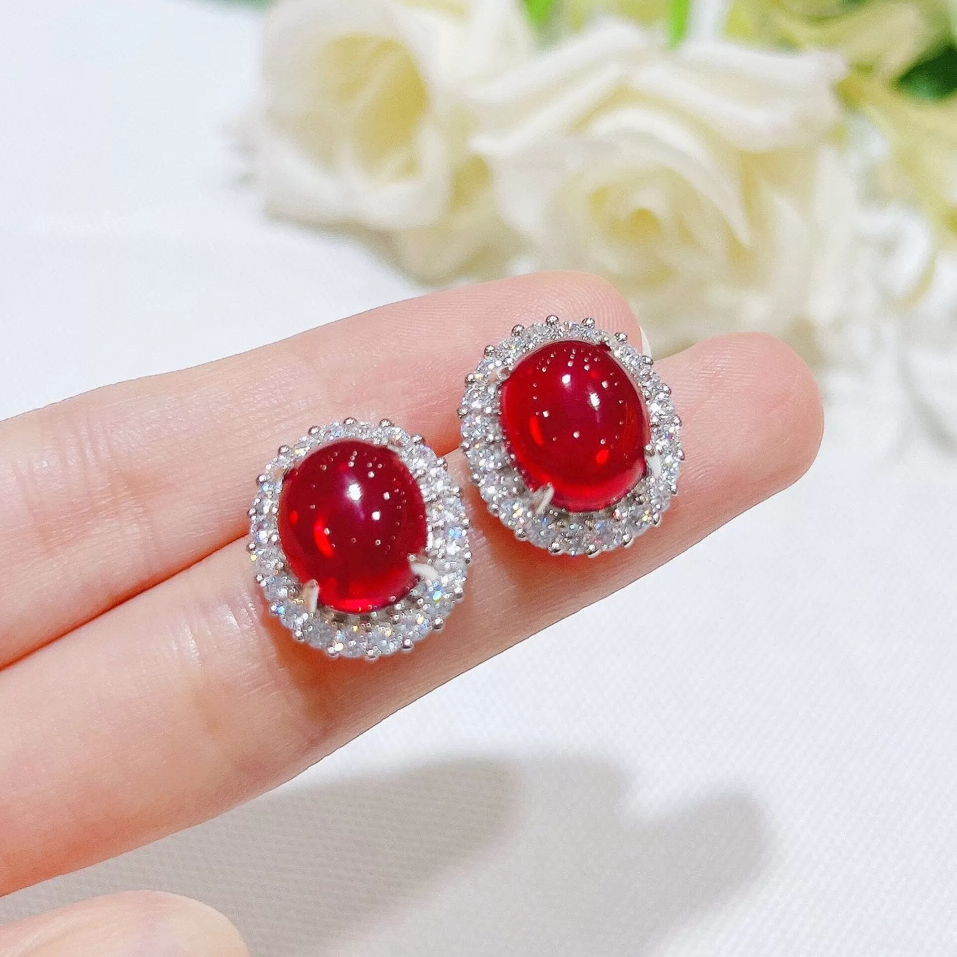 Vintage Oval Ruby Crystal Jewelry Set