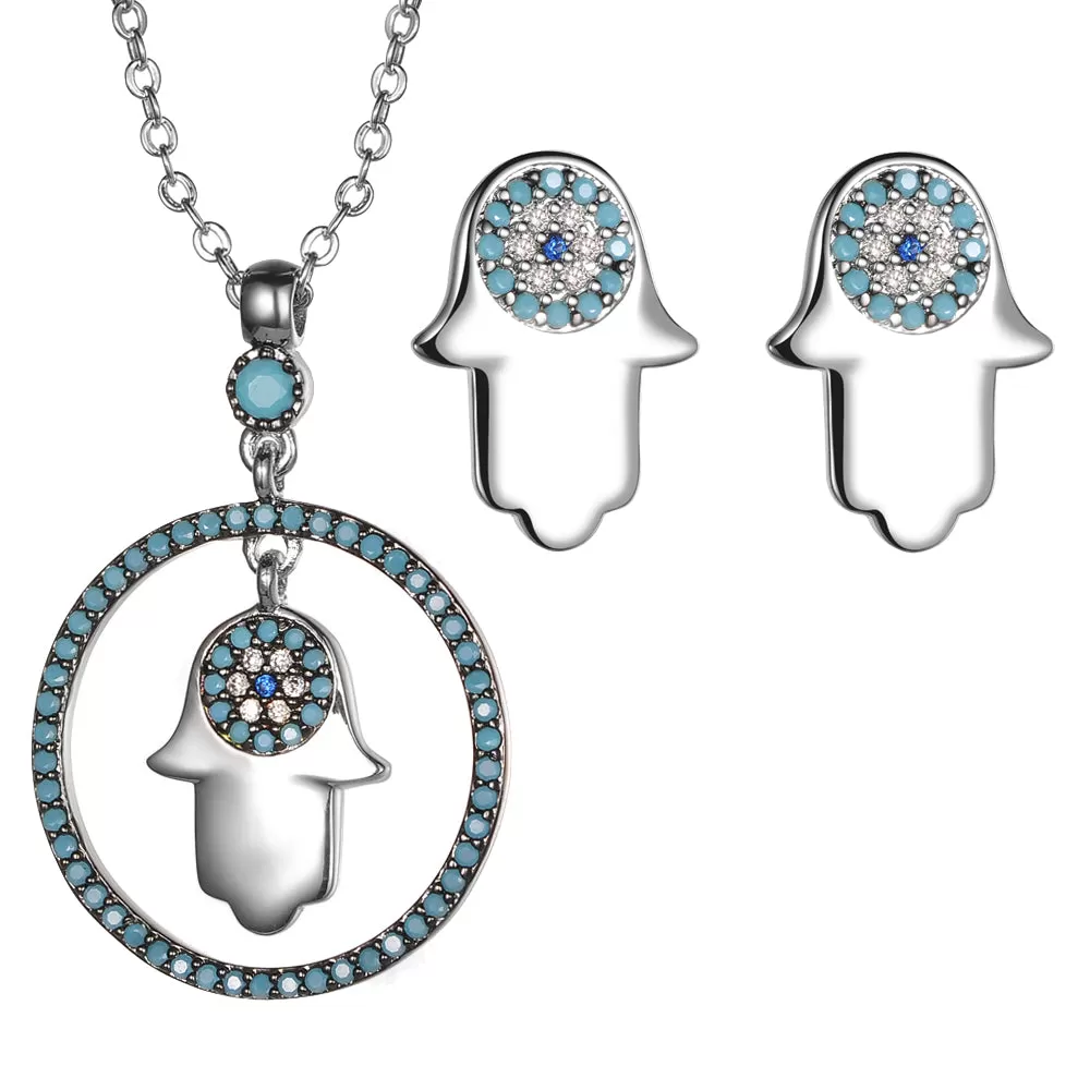 Women's Fashion CZ Hamsa Evil eye Jewelry Sets