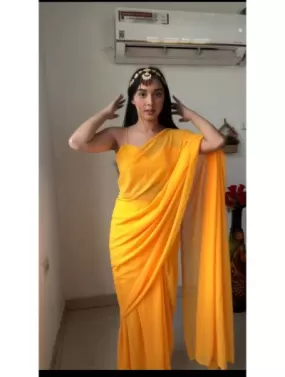 Yellow Chiffon One Minute Saree