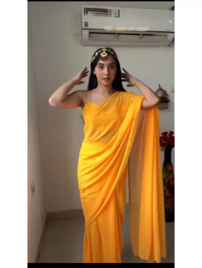 Yellow Chiffon One Minute Saree