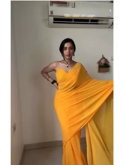 Yellow Chiffon One Minute Saree